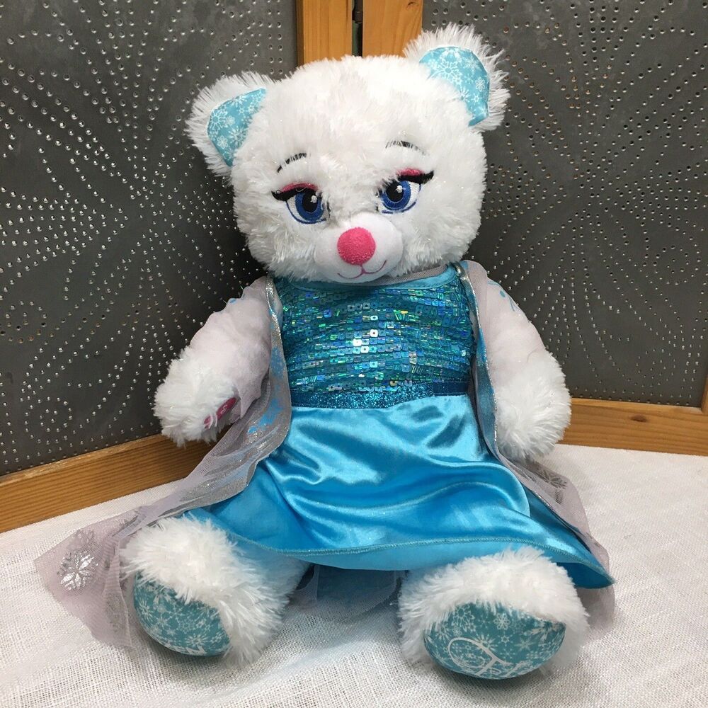 Build-A-Bear Workshop Elsa Frozen Plush 16” Teddy Blue Sparkly Sequin Dress